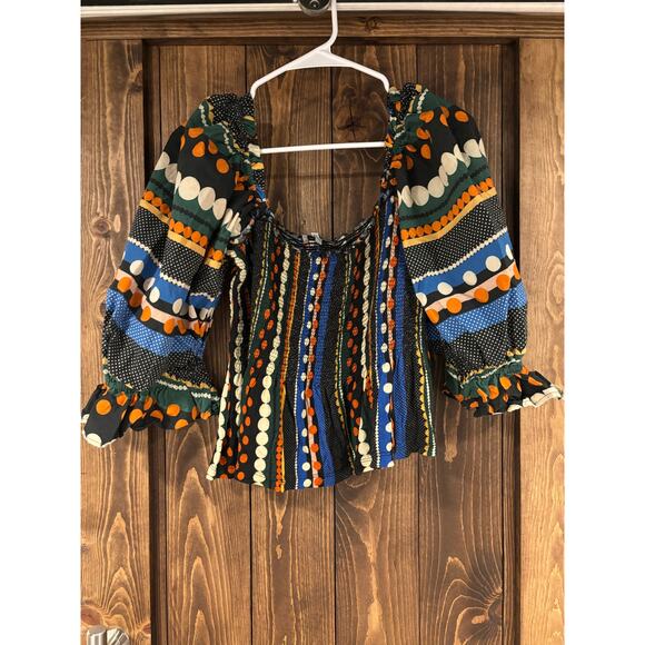 Anthropologie Conditions Apply Smocked Sweetheart Blouse Large - Picture 1 of 7